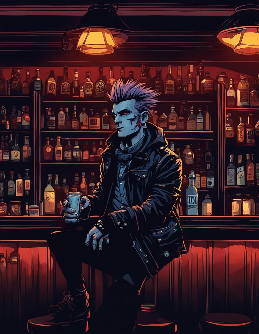 Punk Ruffian in Bar: Dark Academia Digital Art
