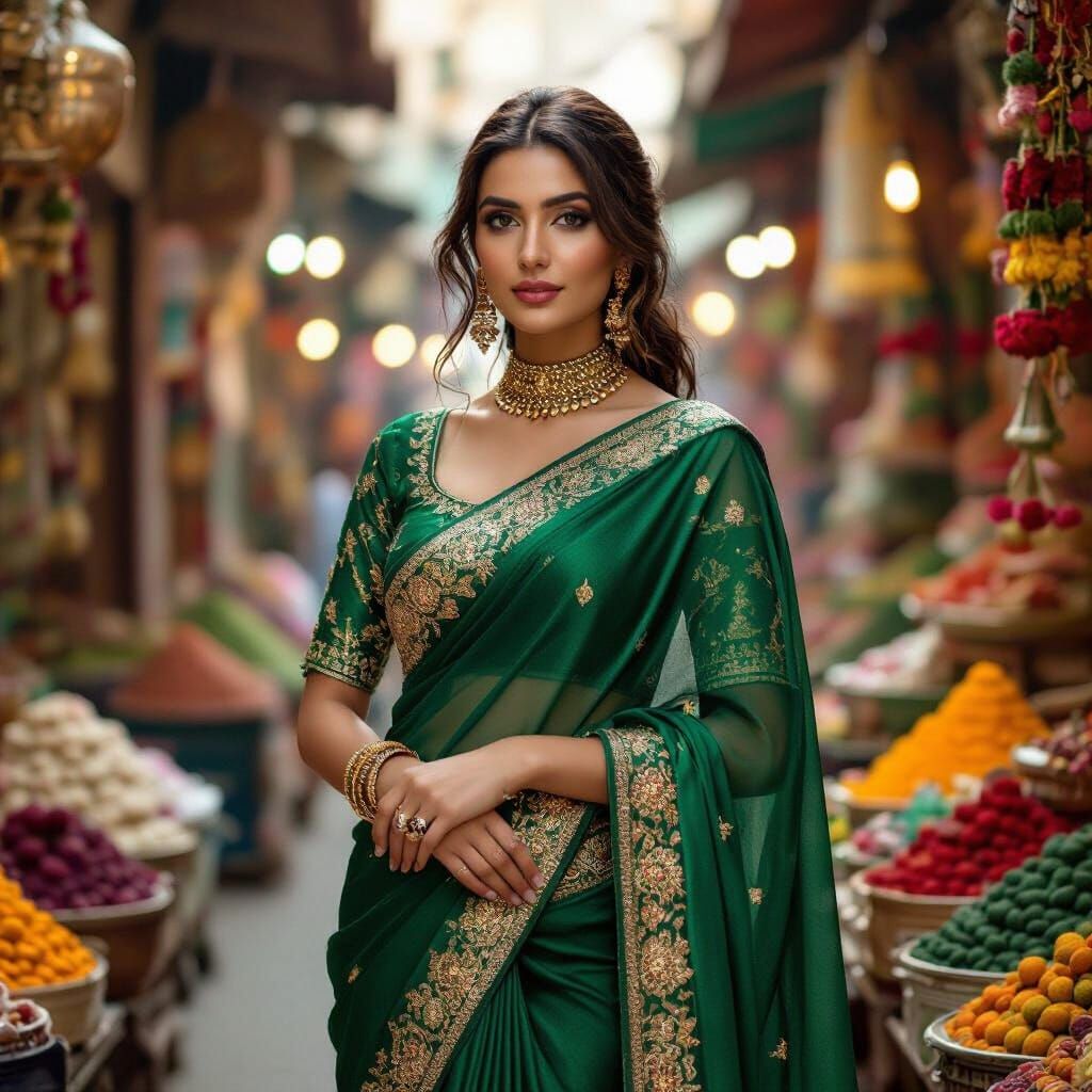 Pakistani Model in Emerald Saree at Spice Market