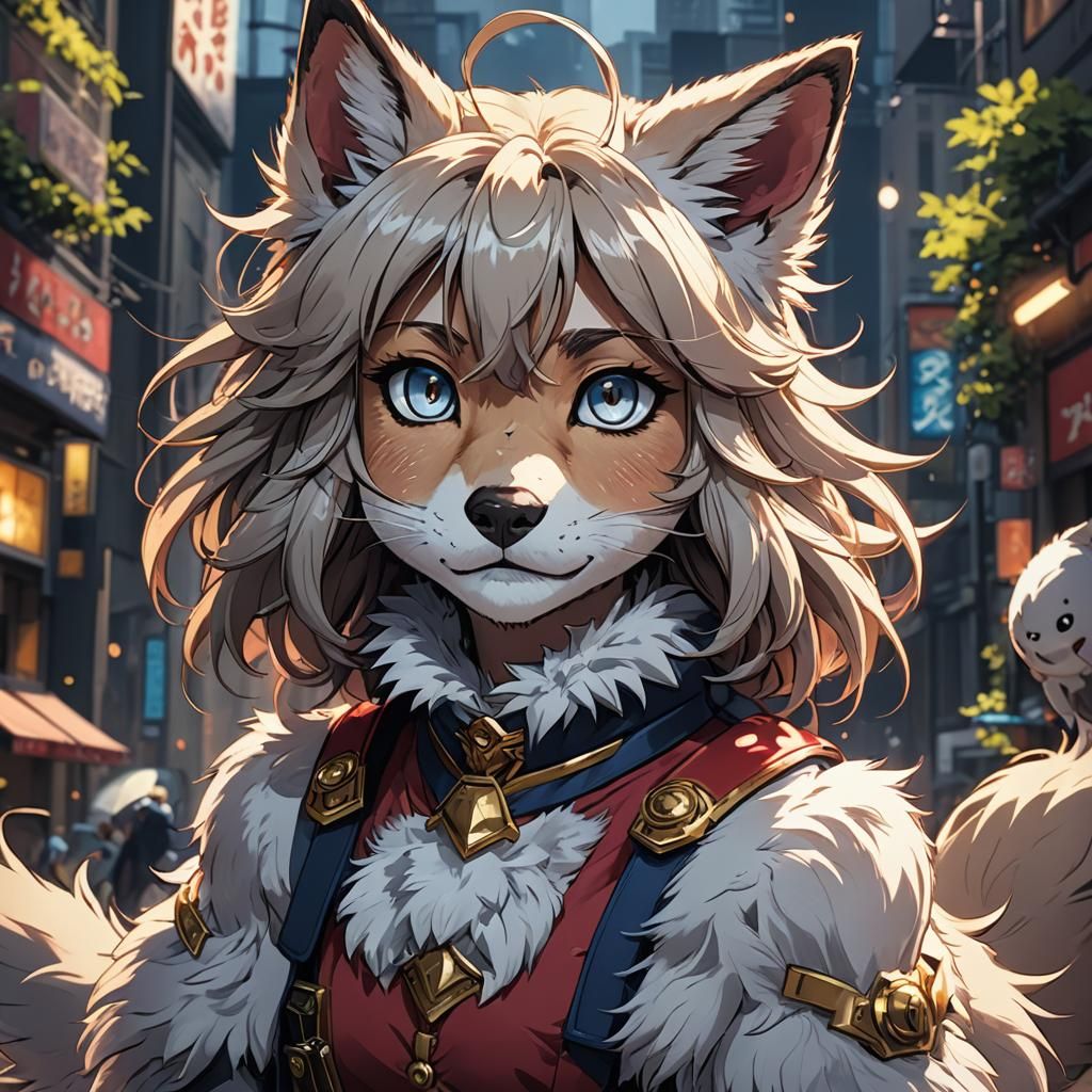 Anime Furry Character in Cel-Shaded Style