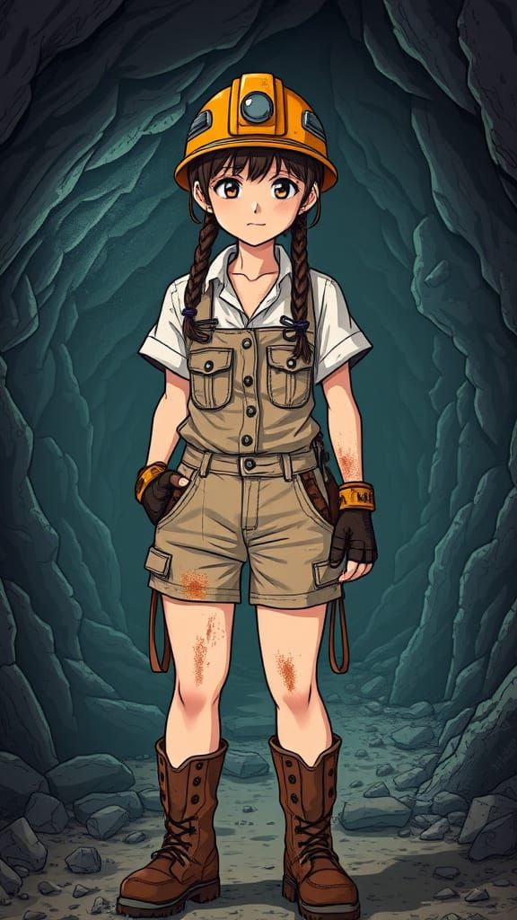 Hardworking Miner Girl in Anime Style