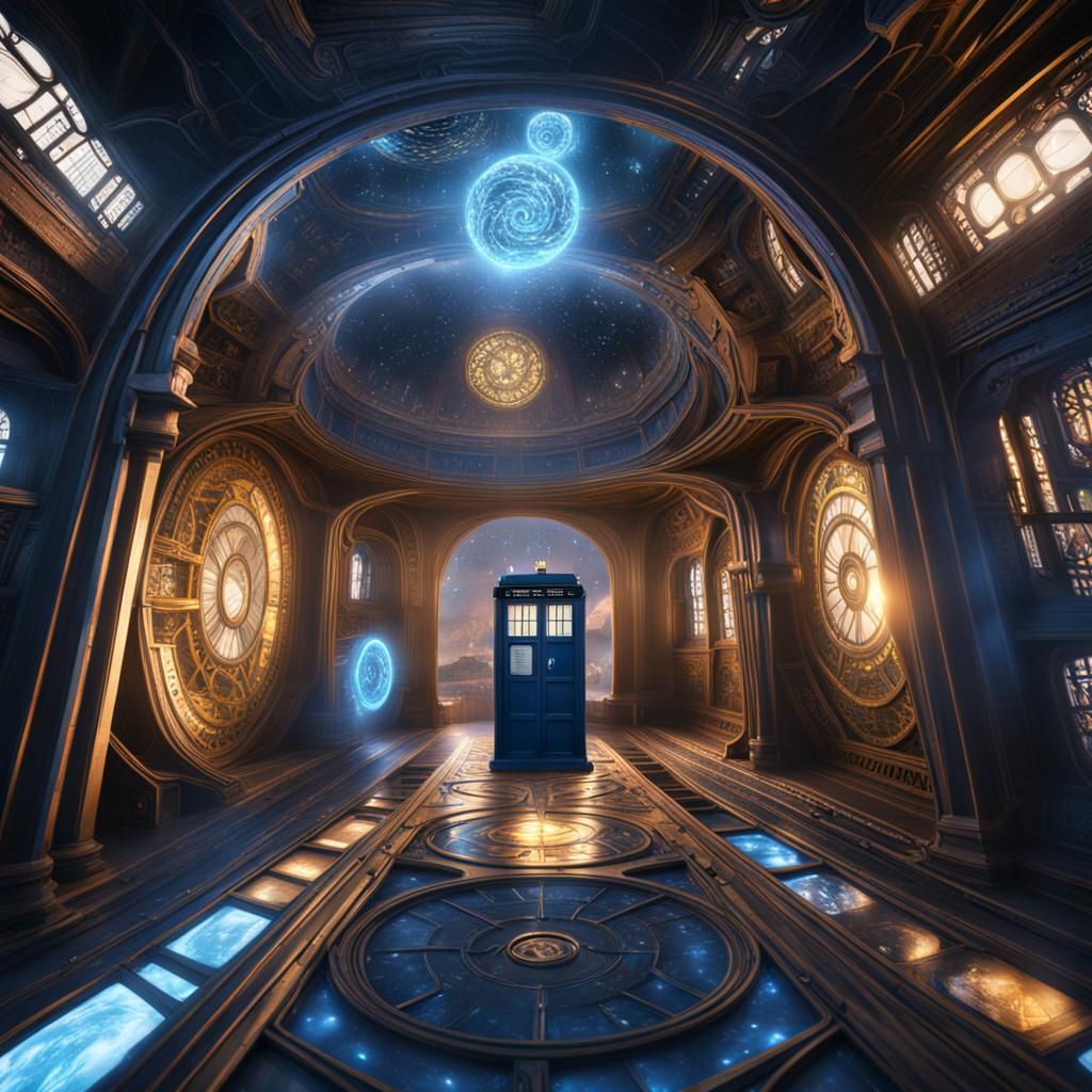 TARDIS Navigates the Time Vortex in Detailed Art