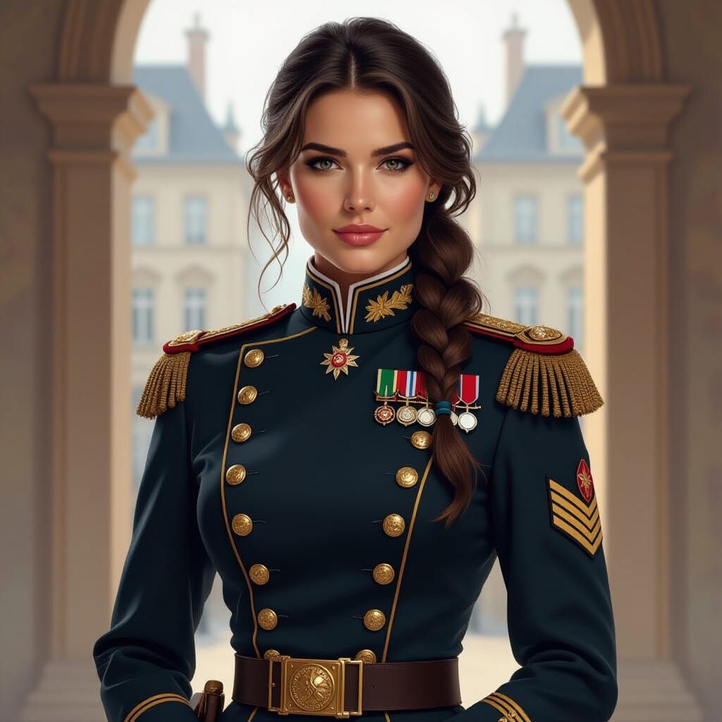 Confident Woman in Intricate Hussar Uniform