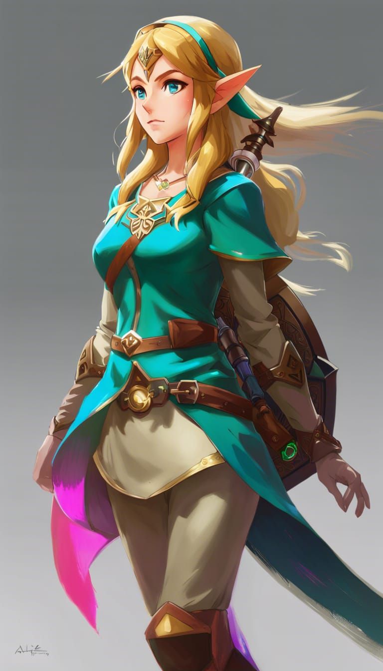 Zelda Walks in Hyrule: Photorealistic Anime Sketch