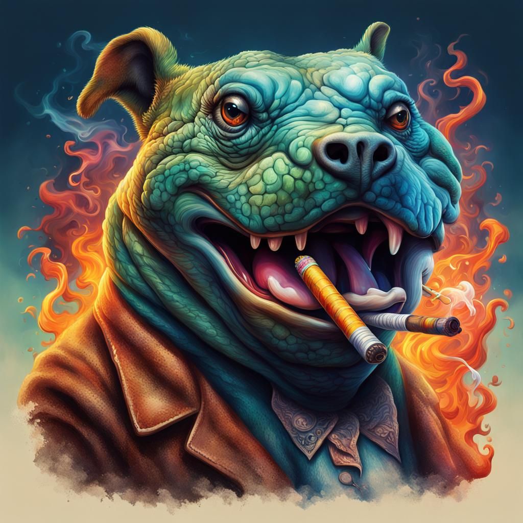 Funny Composite Animal Smoking: Hyperrealistic Splash Art