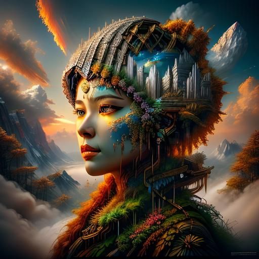 Double Exposure: Amazon Warrior and Elephant Landscape