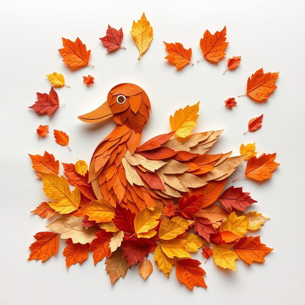 Unique Paper Duck in Autumn Leaves