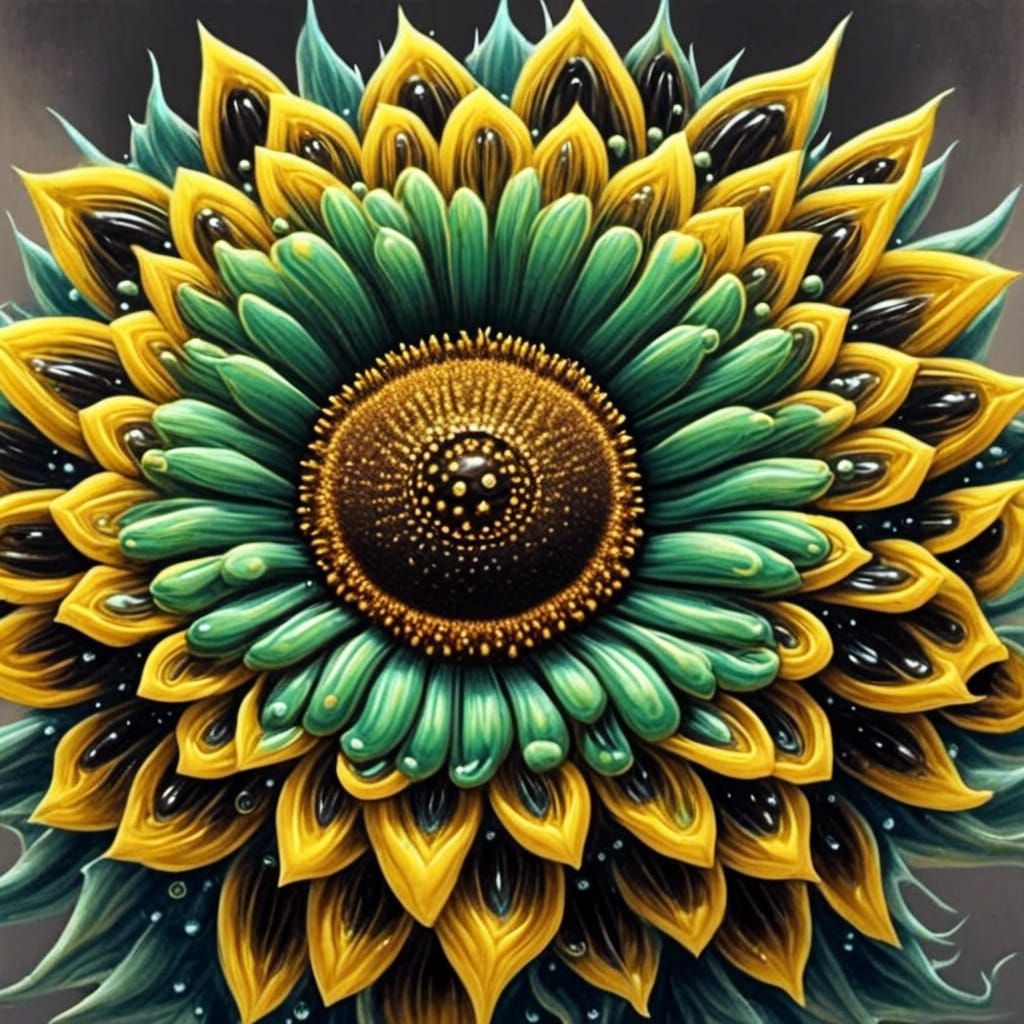 Ferrofluid Sunflower: Intricate Digital Art