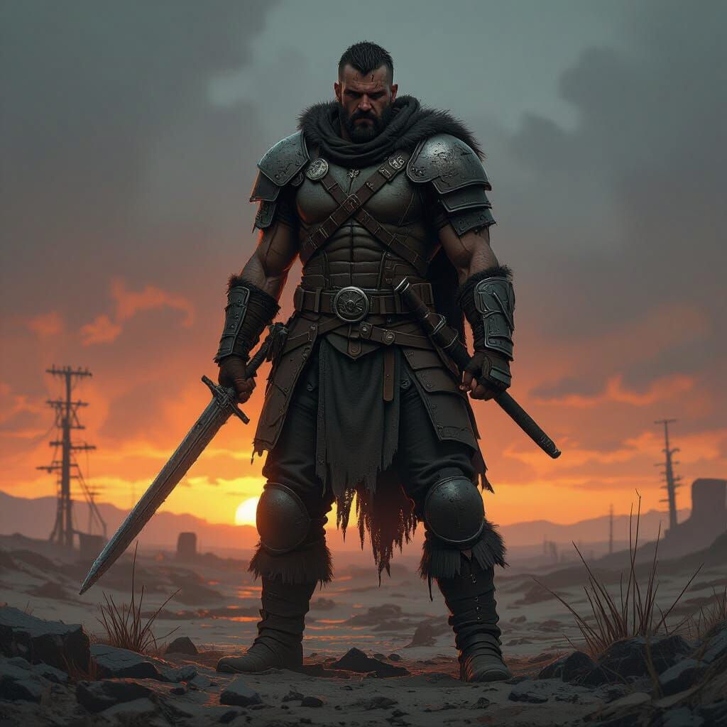 Post-Apocalyptic Warrior in Gritty Landscape