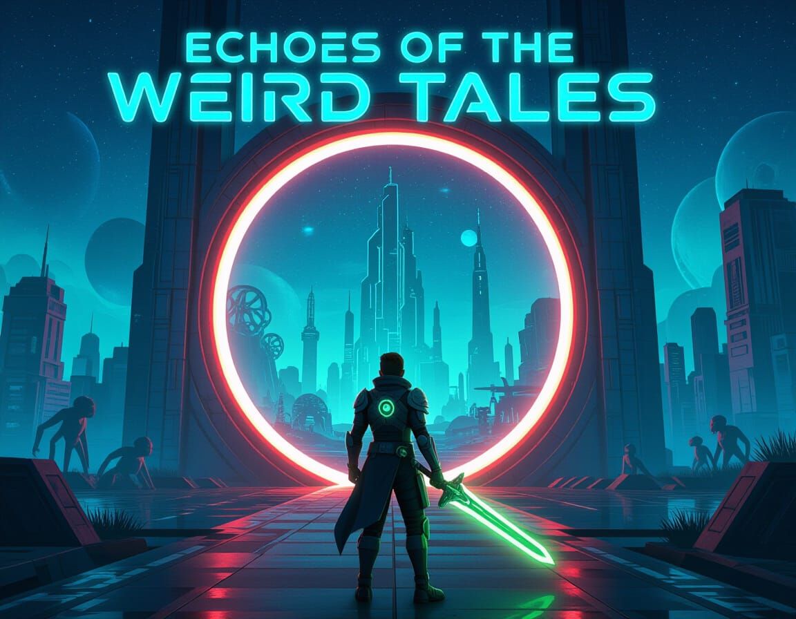 Synthwave Character Before a Glowing Portal