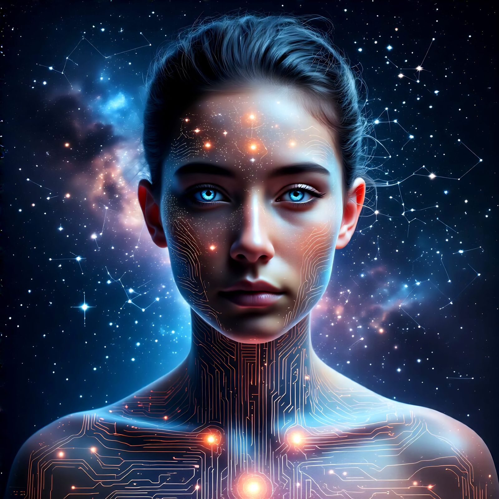 Futuristic Portrait: Celestial Human in Digital Art Style