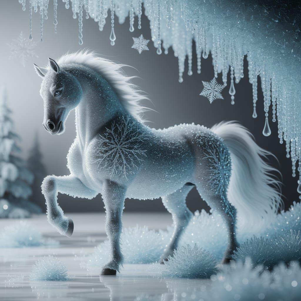 Majestic Winter Wonderland with Ice Blue Horses