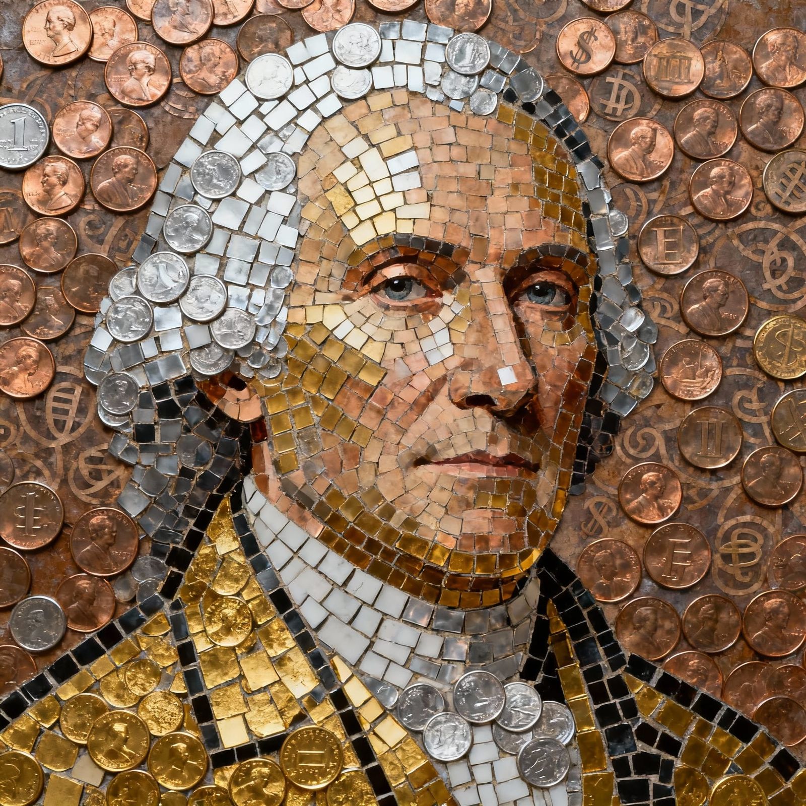 Historical Figure Portrait Made Entirely from Coins