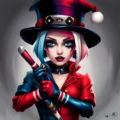 Adorable Chibi Harley Quinn in Polychromatic Splash Art