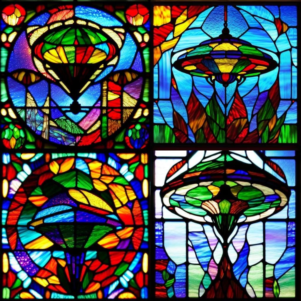 Stained Glass UFO in Surreal Hyperrealistic Scene