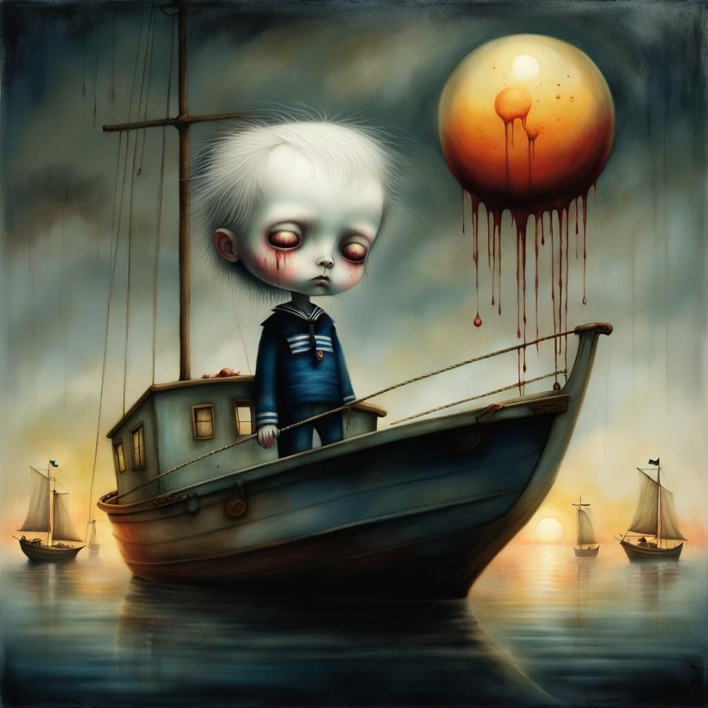 Surreal Sailor at Sunset: Body Horror Art