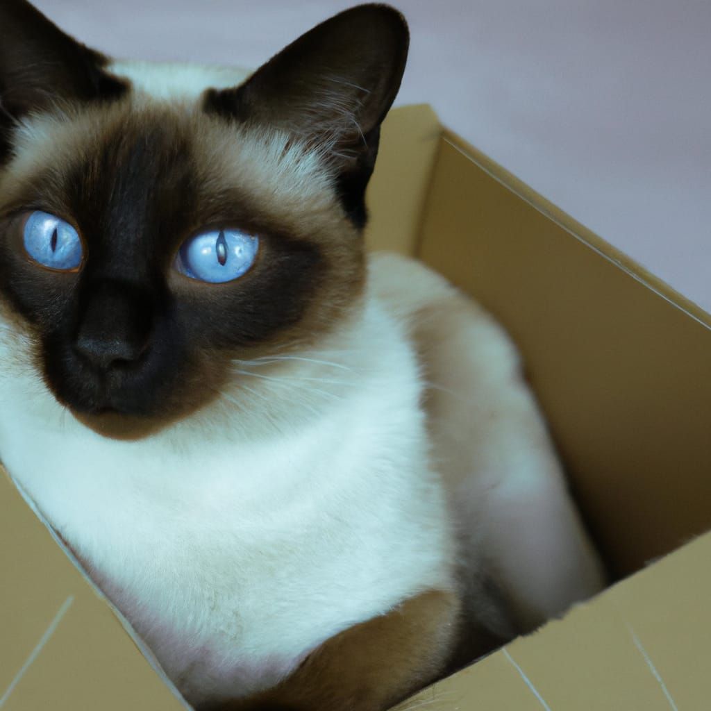 Siamese Cat in Cardboard Box: Hyperrealistic 3D Render