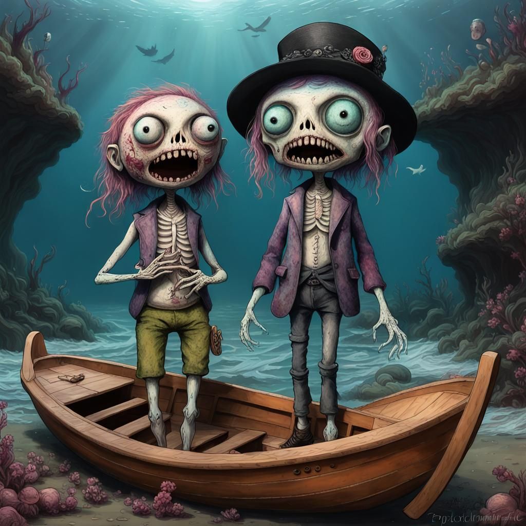 Surreal Undead Creatures on a Boat, Psychedelic Art
