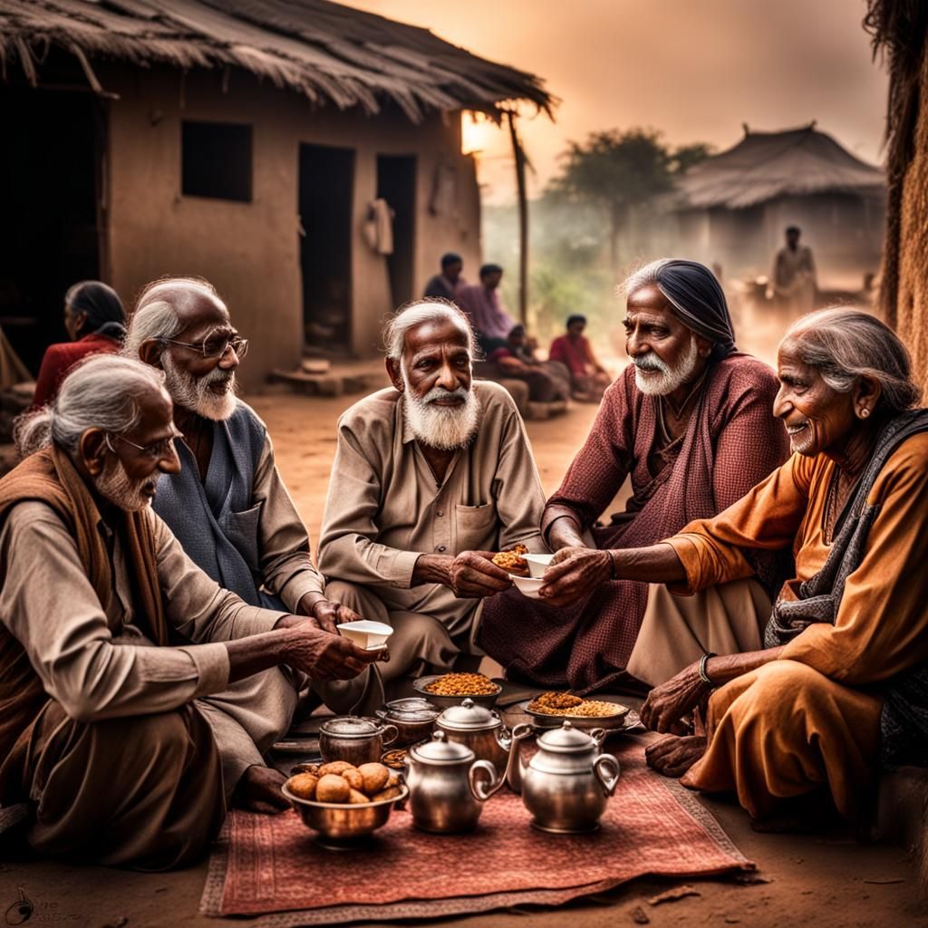 Happy Old Indians Enjoying Evening Tea
