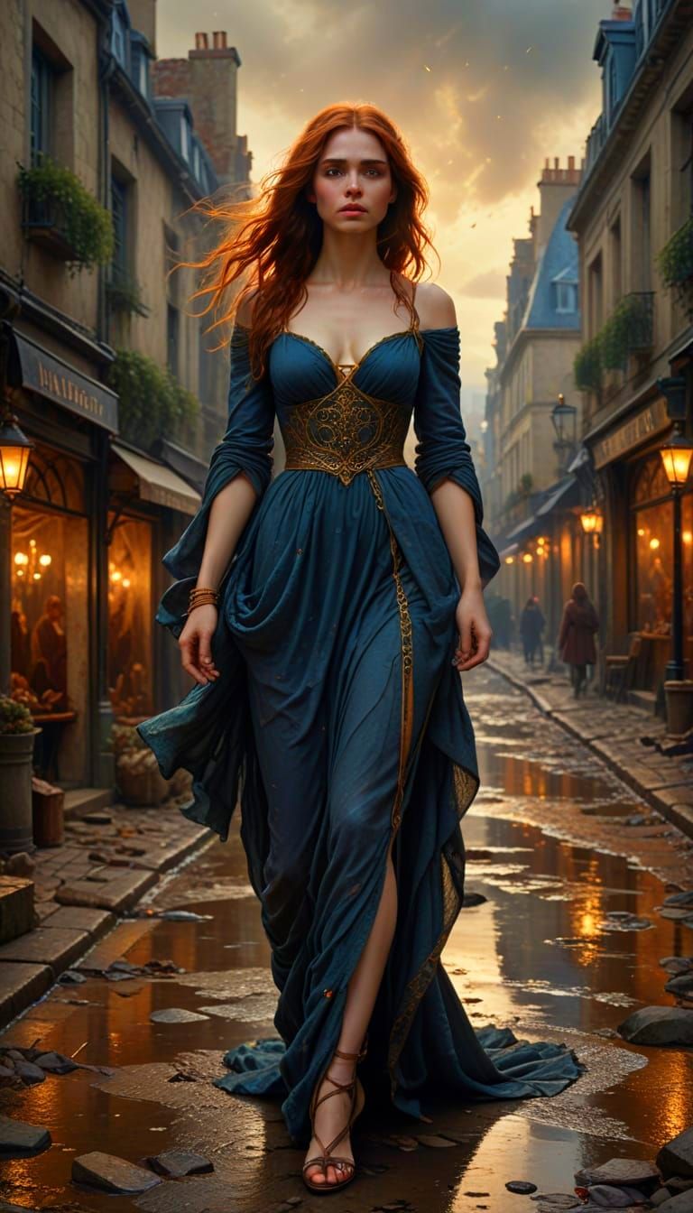 Luminous Woman in Dark Medieval Paris: Digital Painting