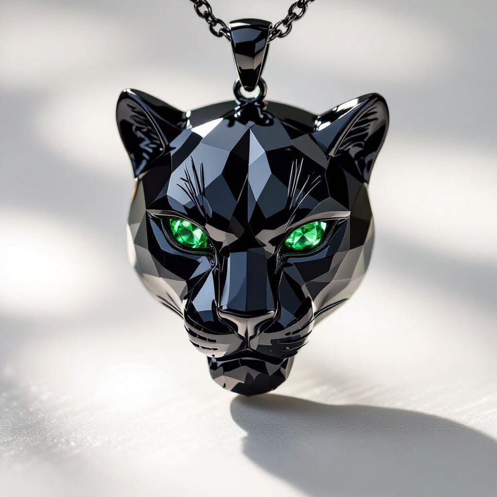 Regal Black Panther Pendant with Emerald Eyes