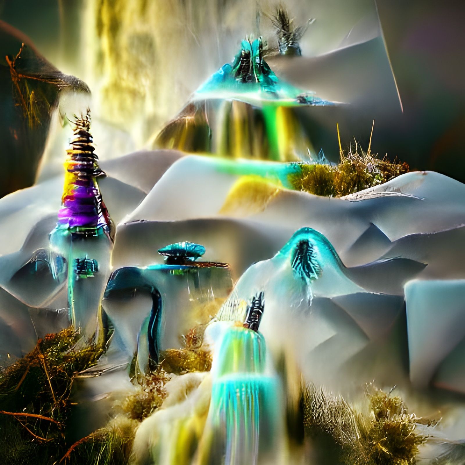Psychedelic Alien Landscape with Frozen Nitrogen Waterfalls