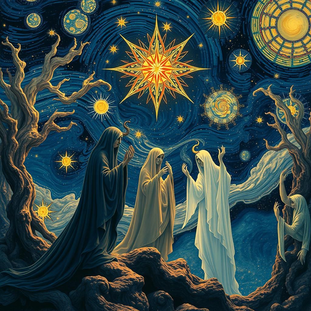 Surreal Starry Night with Wraiths and Spirits