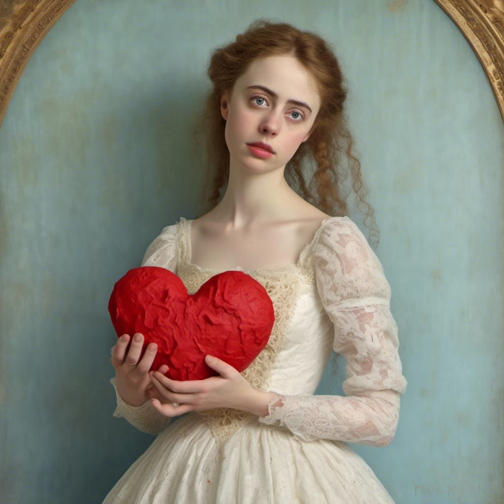 Dreamy Portrait with Heart in Pop Surrealist Style
