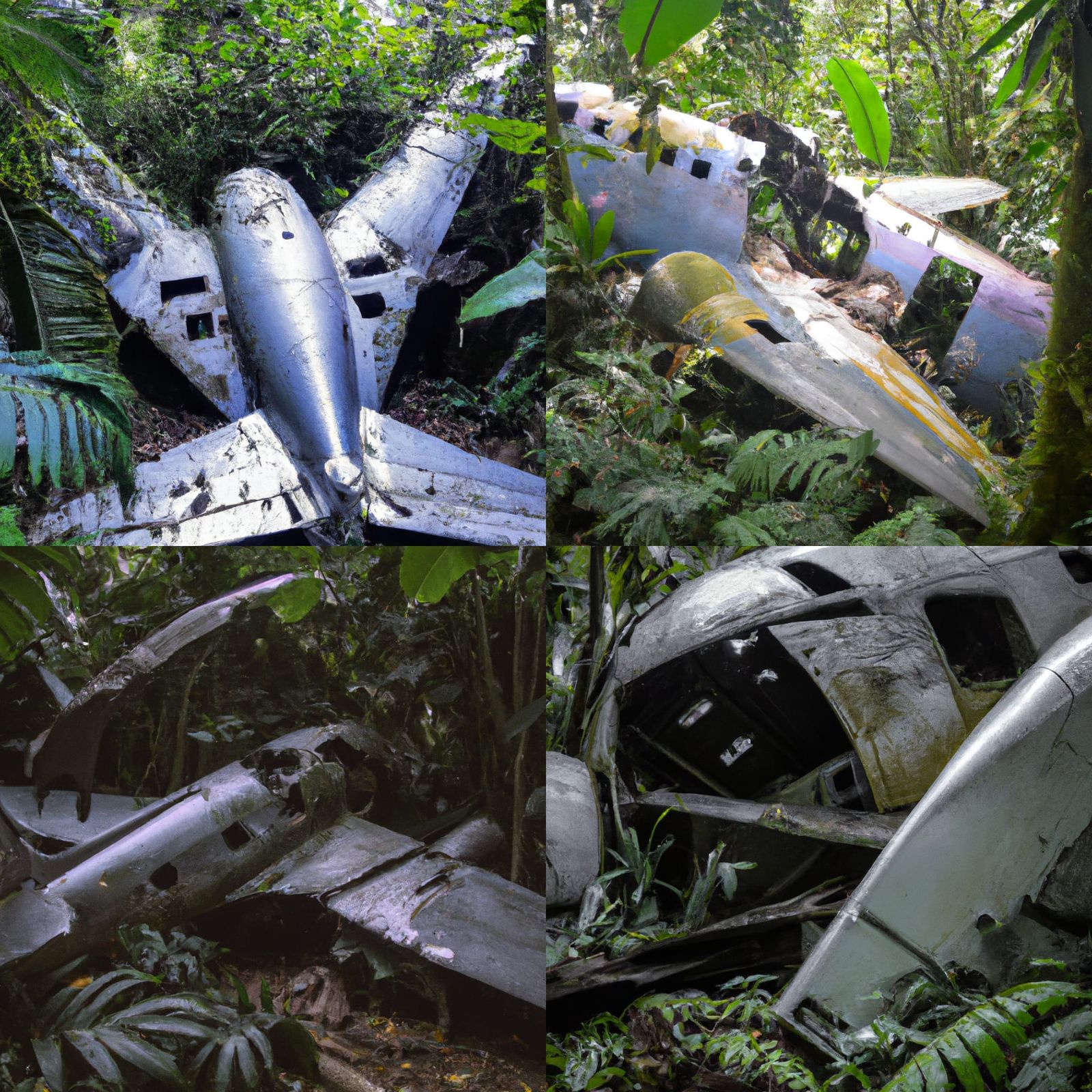 Crashed Plane Amidst Jungle Foliage