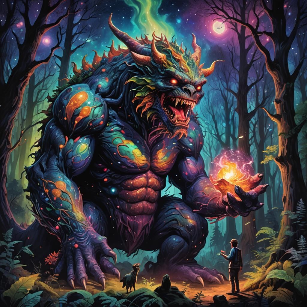 Monster in Mystical Forest: Cosmic Astral Illustration
