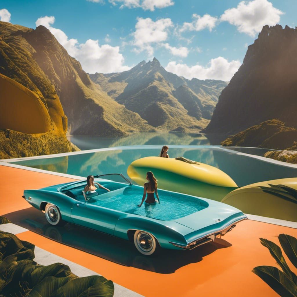 Surreal Car Swimming Pool: Hyperrealistic Mixed-Media Photog...