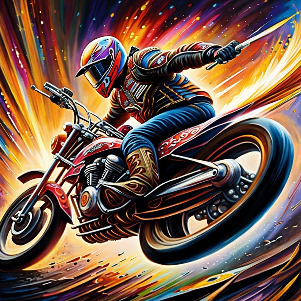 Motorcycle Daredevil Jump in Hyperdetailed Style