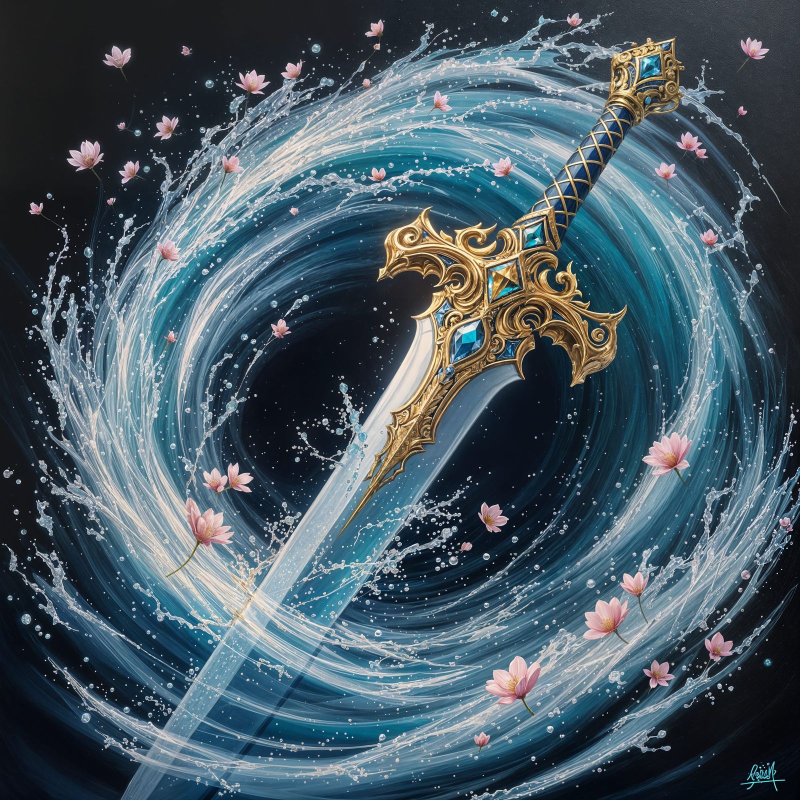 Surreal Sword in a Vortex of Cherry Blossoms