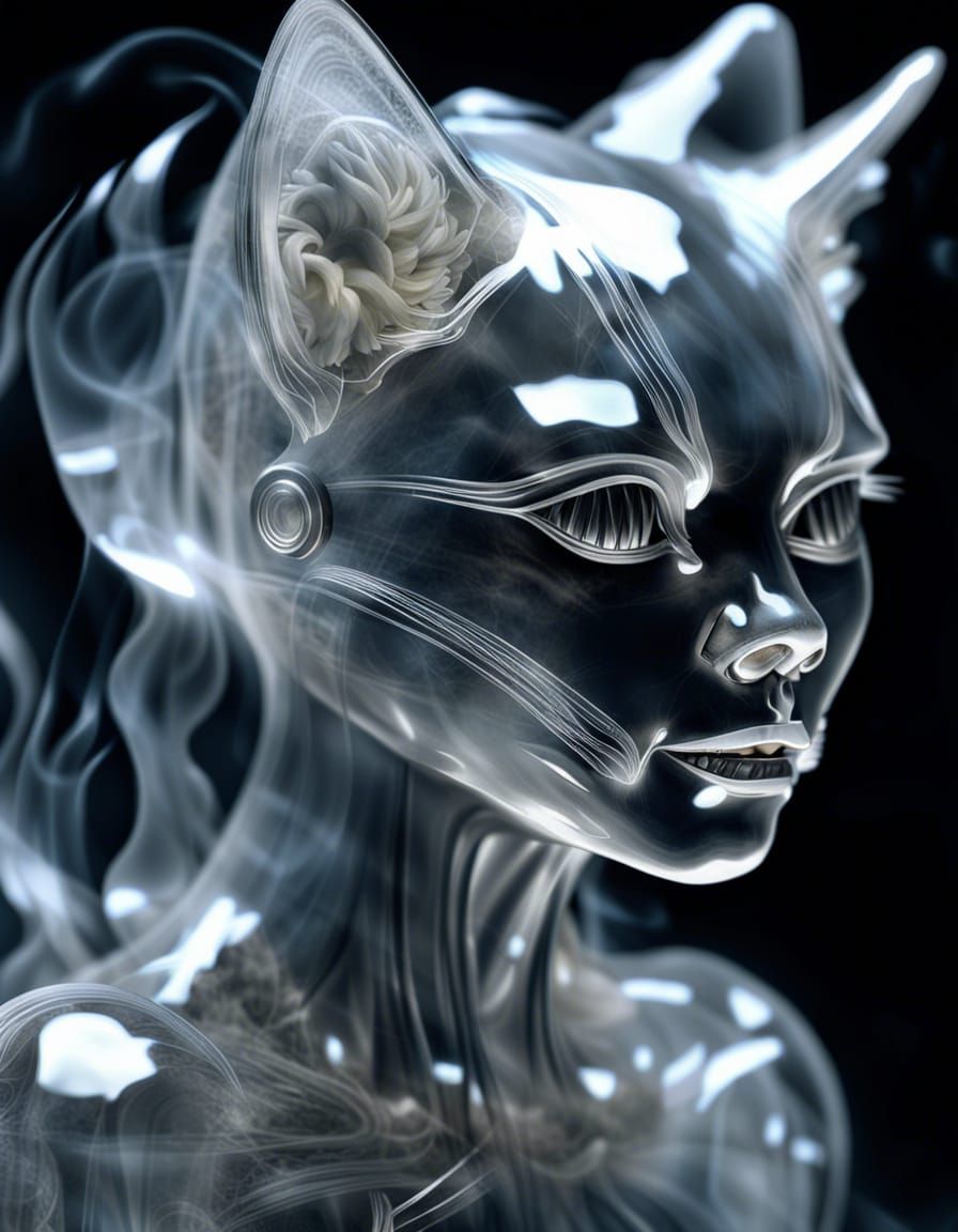 Crystalline Cat-Girl Emerges from Smoky Dreamscape