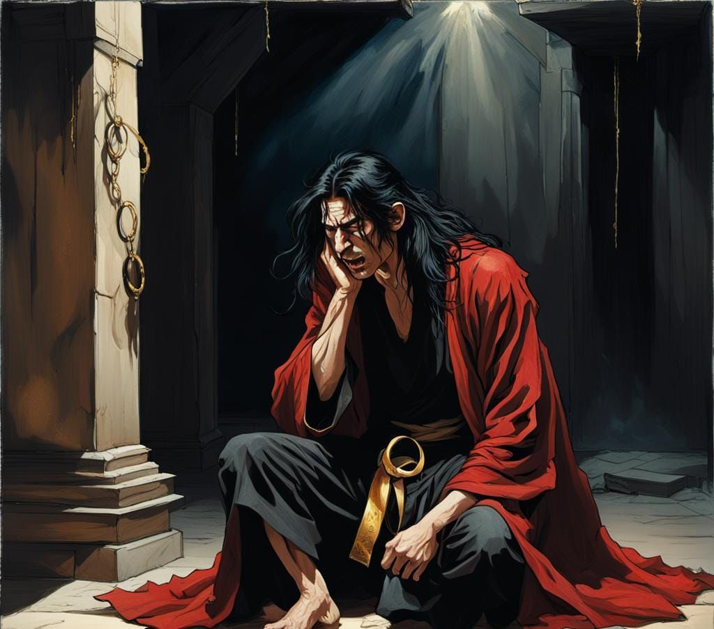 Hyperrealistic Image of a Screaming Man in Red Robe