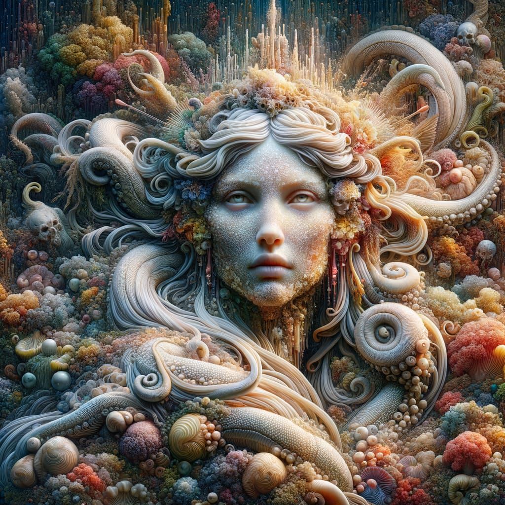 Sea Goddess Amphitrite Reigns in Vivid Coral Reef Landscape