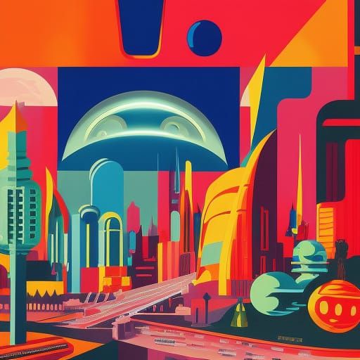 Sci-Fi Aliens in Retro Surrealist Landscape