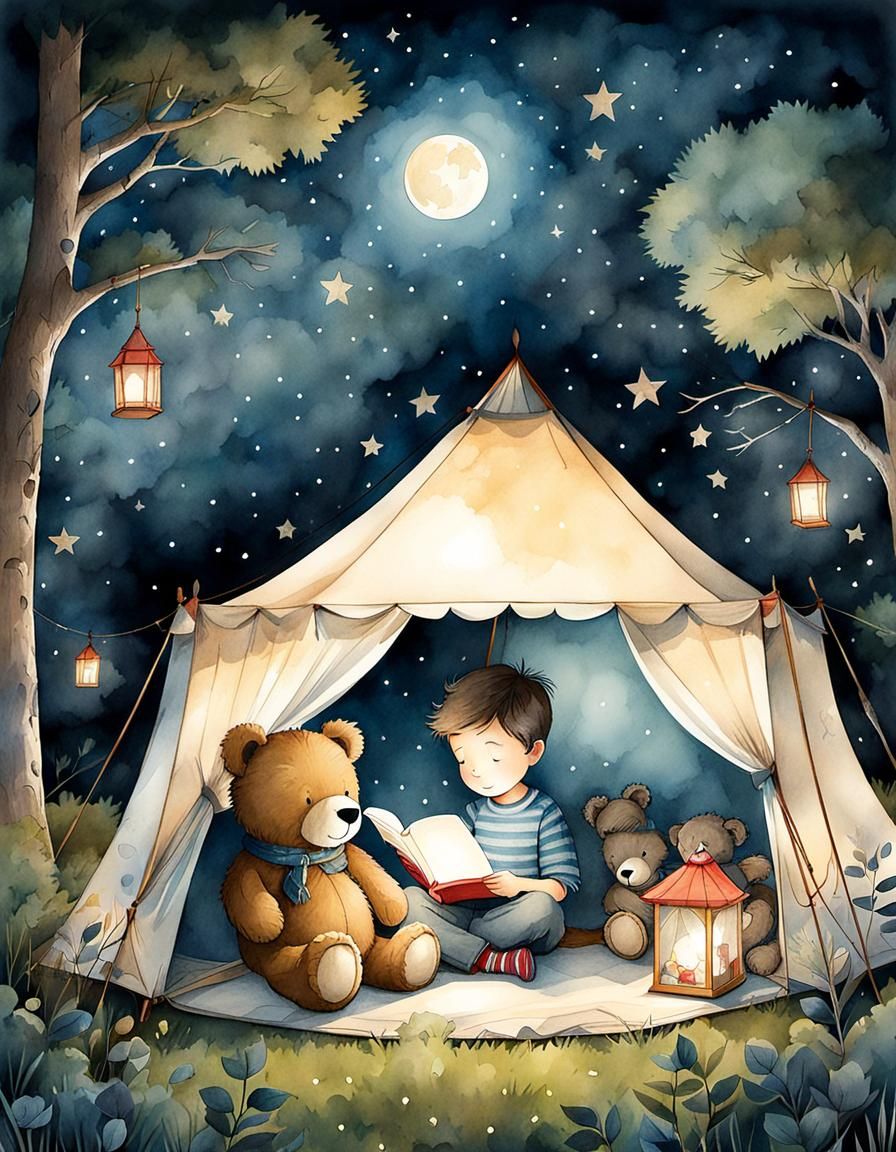 Boy and Bear's Whimsical Nighttime Tent Adventure