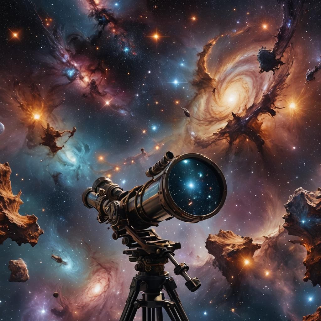 Galaxies Through Telescope: Detailed Matte Painting