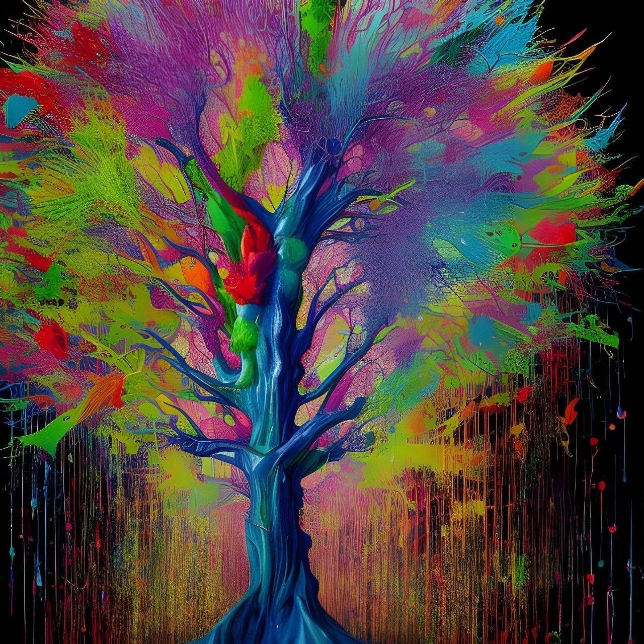 Hyperrealistic Dripping Paint Tree: Sci-Fi Concept Art