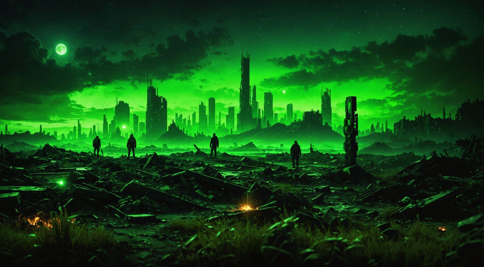 Eerie Green Apocalyptic Landscape Illustration