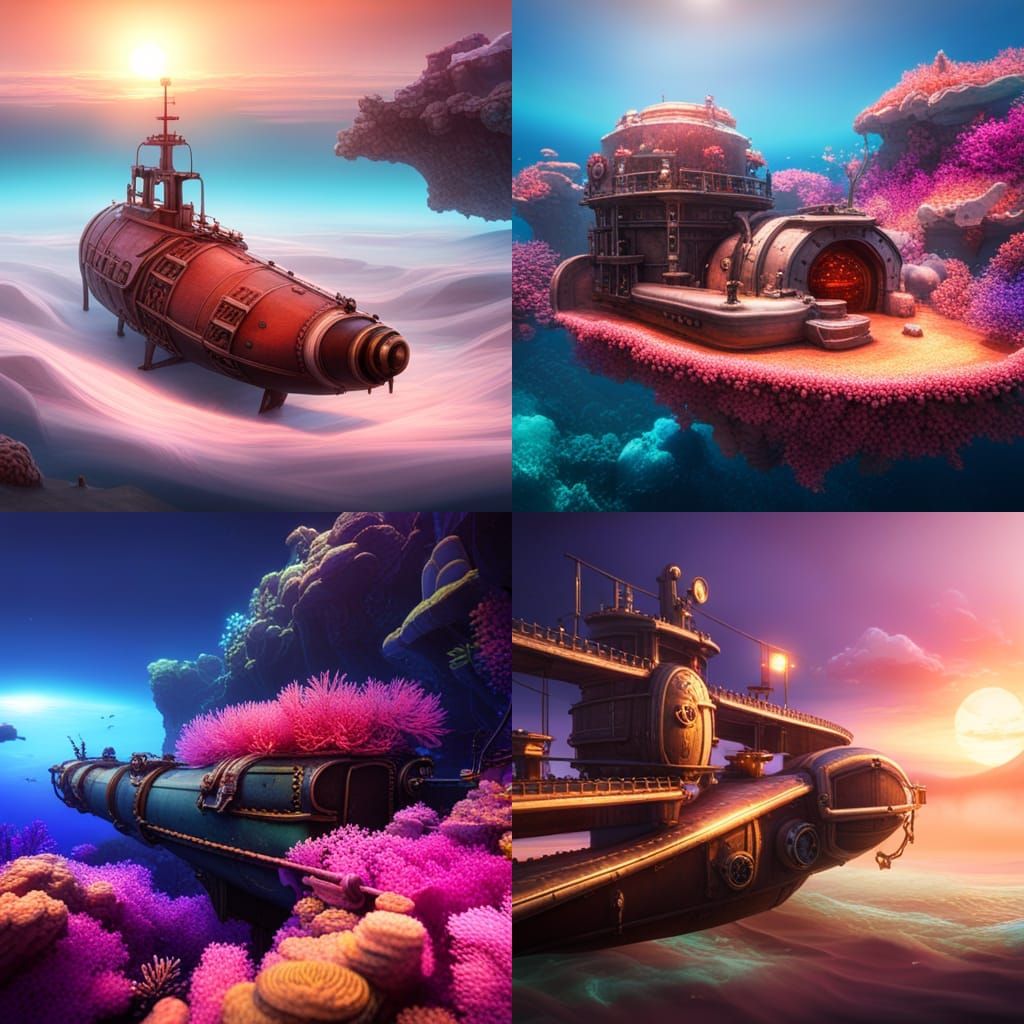 Heart Pirate's Submarine in Coral Ocean: Detailed Matte Pain...