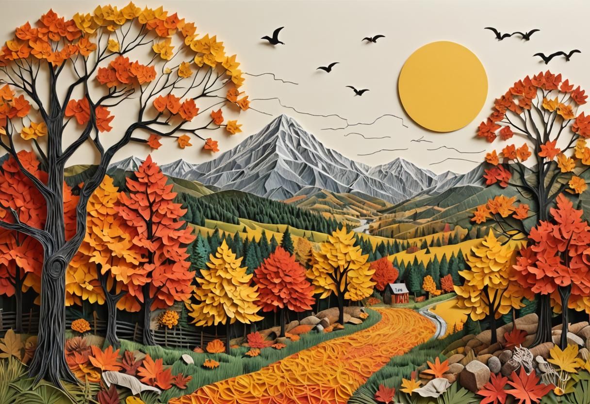 Autumn Paper Landscape Collage Art