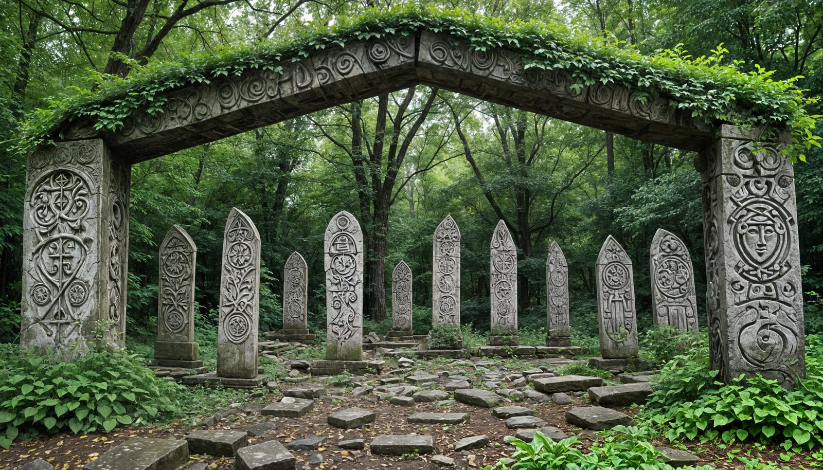 Beneath Ancient Pagan Idol Statues in an Overgrown Eastern E...