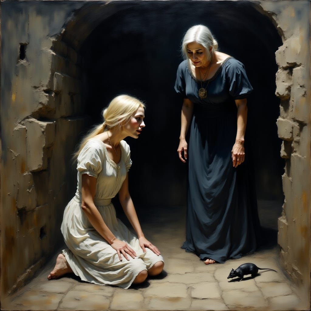 Dark Horror Scene with Beautiful Women and a Sinister Rat