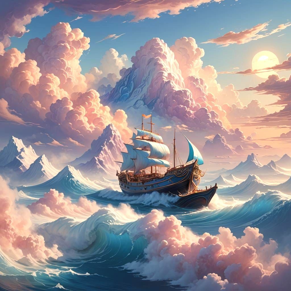Fantasy Boat Between White Hills in Deep Color