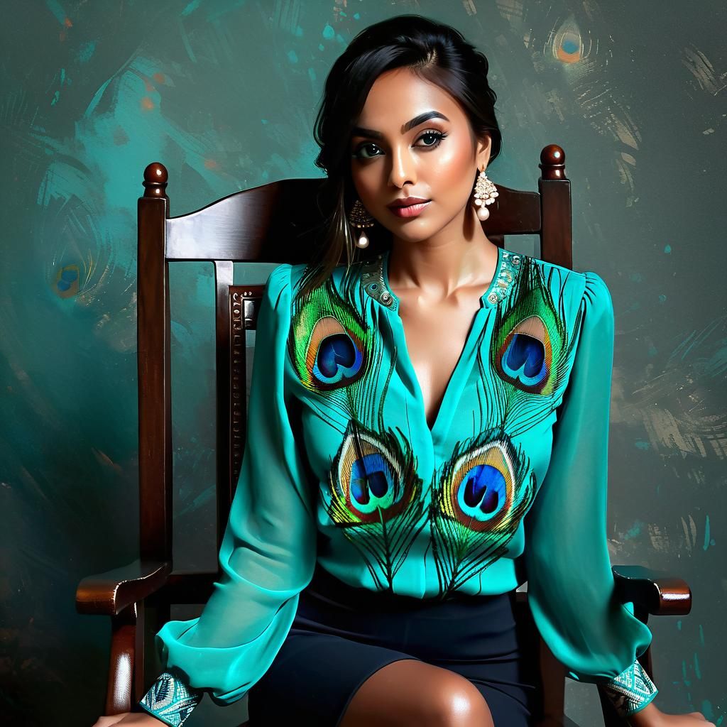 Peacock in Ethnic Blouse: Digital Chiaroscuro Art