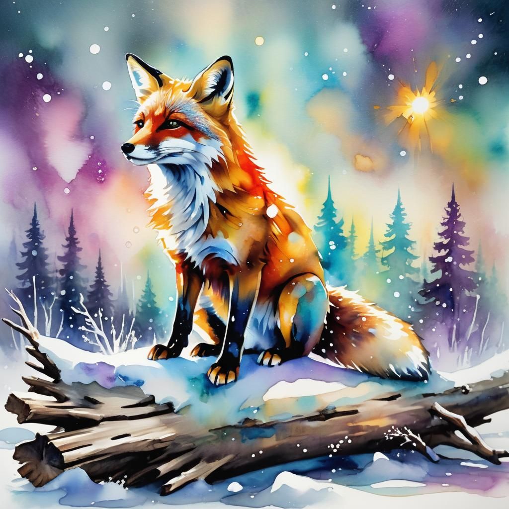 Fox in Winter Wonderland, Alcohol Ink Art