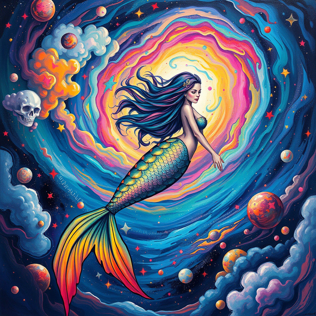 Cosmic Mermaid in Graffiti Art Style