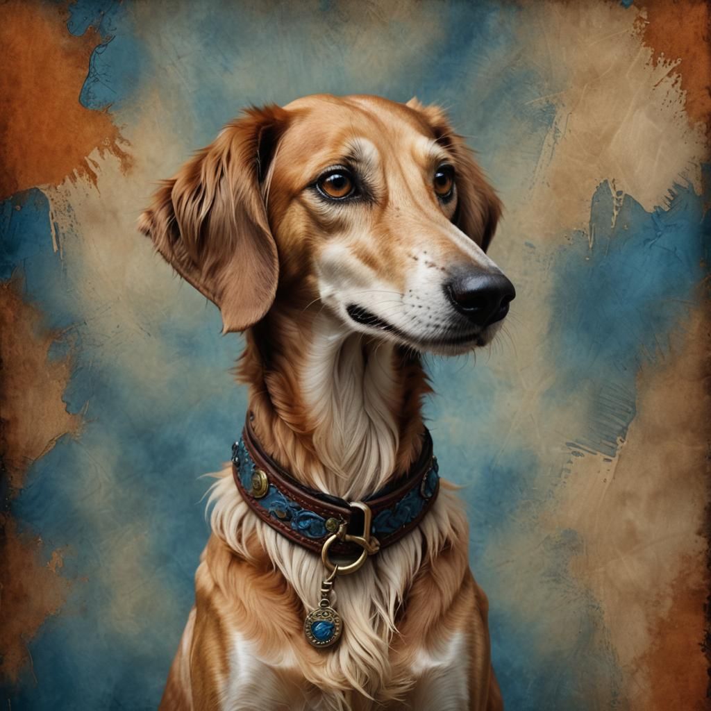 Saluki Dog Portrait in Detailed Matte Painting Style