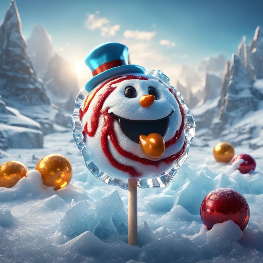 Snowman Enjoying Icy Lollipop: Fantasy Concept Art